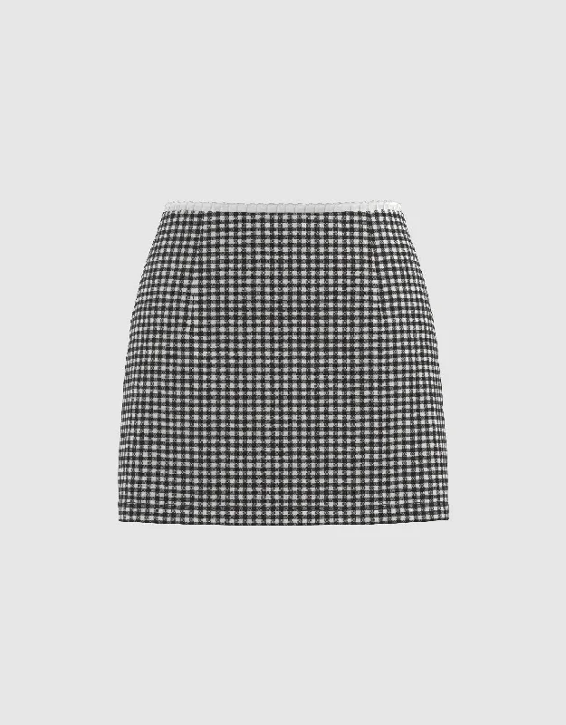 Gingham Mini A-Line Skirt leather skirt bold