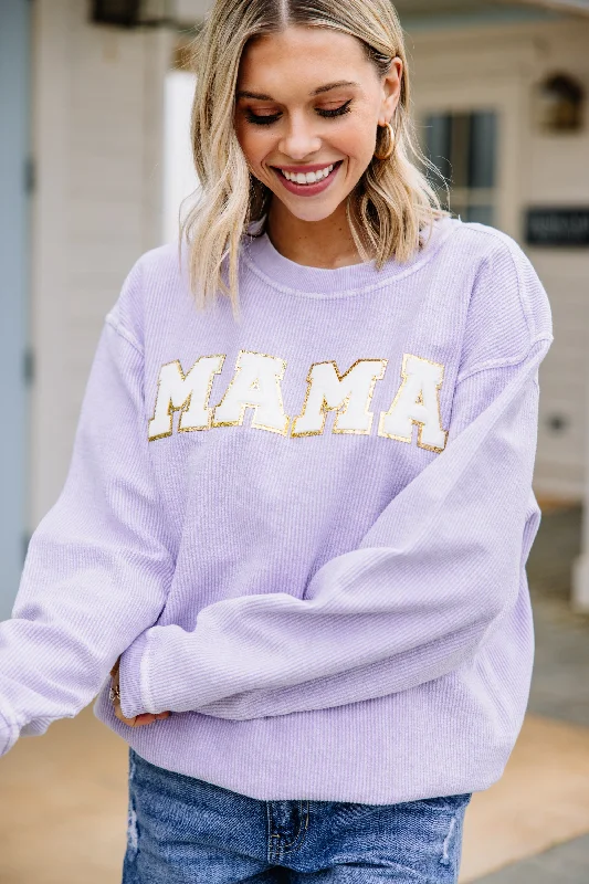 Bold Mama Lilac Purple Varsity Corded Sweatshirt Hoodie with Fur Luxurious Winter