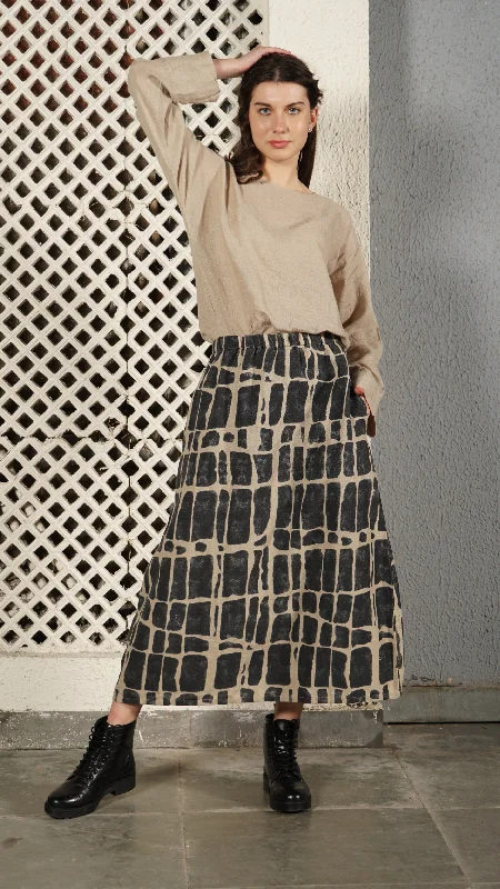 Winston Linen Blend Skirt in Onyx linen skirt natural