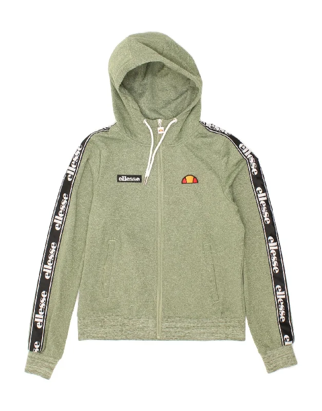 ELLESSE Womens Graphic Zip Hoodie Sweater UK 10 Small  Green Polyester Stretchy Elastic Breathable