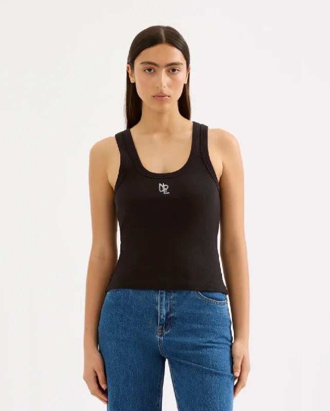 Organic Emblem Tank Black bold tank top