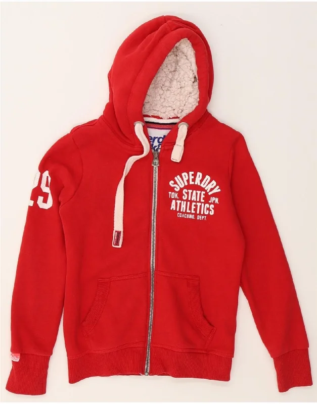 SUPERDRY Womens Track&Field Graphic Zip Hoodie Sweater UK 14 Medium Red Sweater Knitwear Pullover SUPERDRY Womens Track&Field Graphic Zip Hoodie Sweater UK 14 Medium Red Sweater Knitwear Pullover