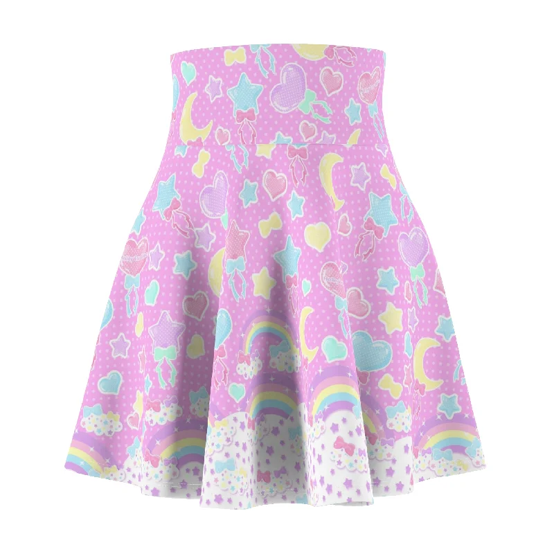 Pastel Party High Waist Skater Skirt (Pink) corduroy skirt cozy