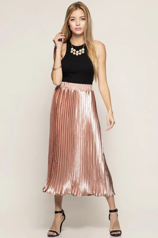 Metallic Pleated Midi Skirt leather skirt durable