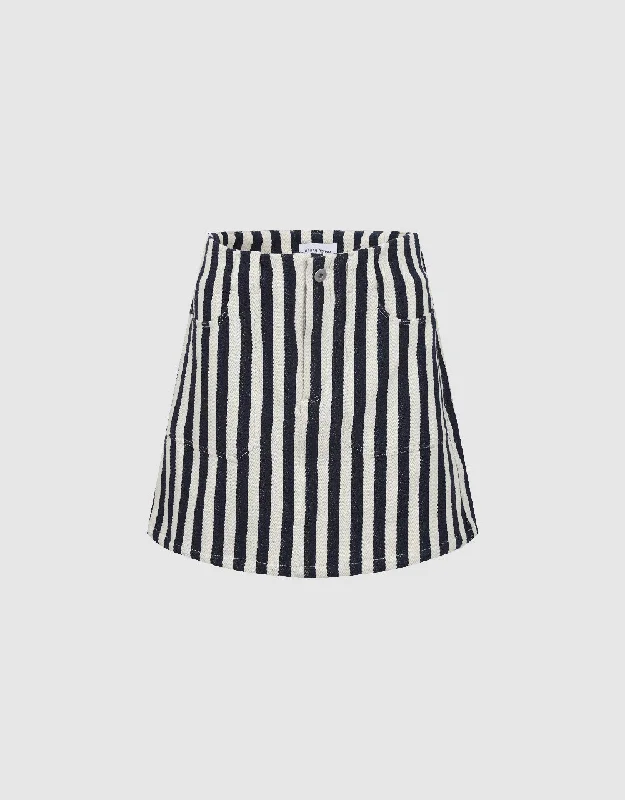 Striped Mini A-Line Skirt denim skirt casual