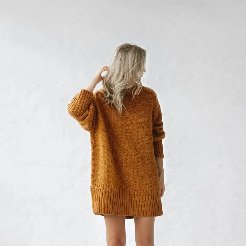 Mustard recycled cotton crew neck sweater by Seaside Tones Neon Metallic Matte