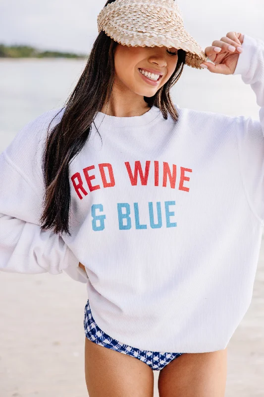 Red Wine and Blue White Corded Graphic Sweatshirt Hoodie with Elastic Cuffs Stretchable Comfortable