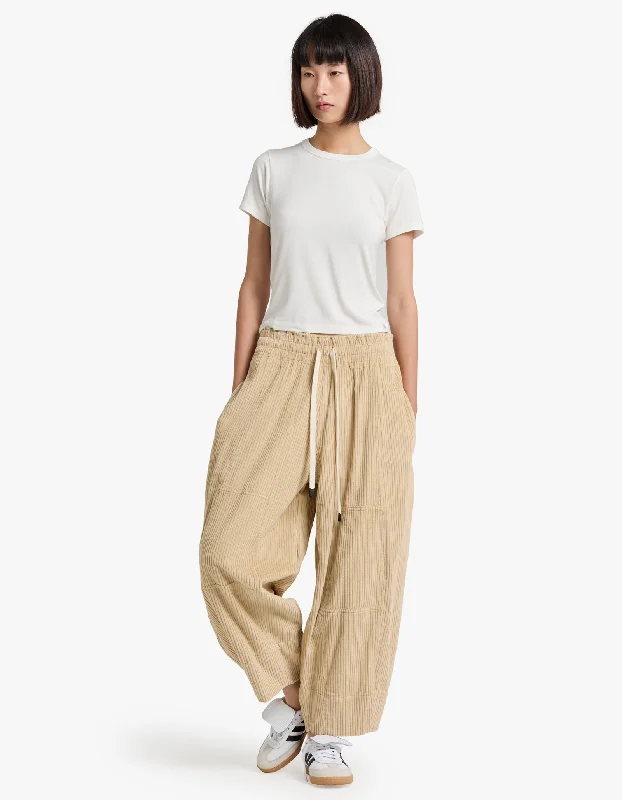 Long Rise Cord Pant - Light Tan Elegant Palazzo Trousers