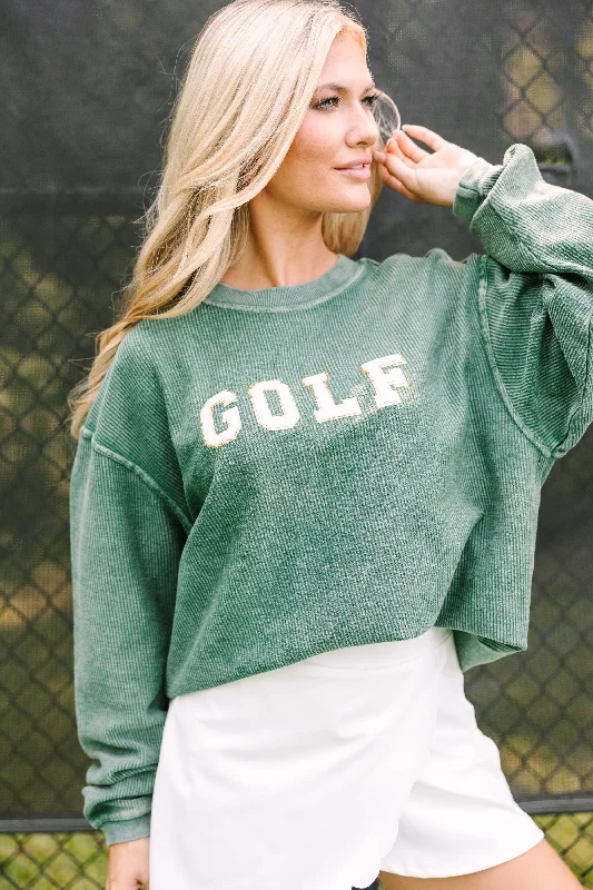 Golf Green Varsity Corded Sweatshirt Hoodie with Lining Warm Insulated