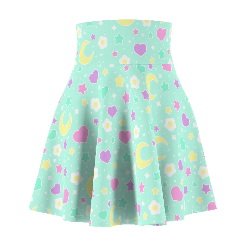 Magical Spring Mint High Waist Skater Skirt flowy skirt hem