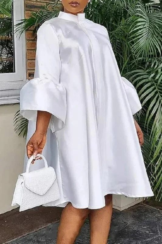 Simple Solid Color Flared Sleeve Dress Tunics Stylish elegant
