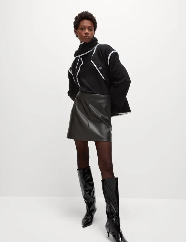 Leather Look Mini A-Line Skirt lace skirt feminine