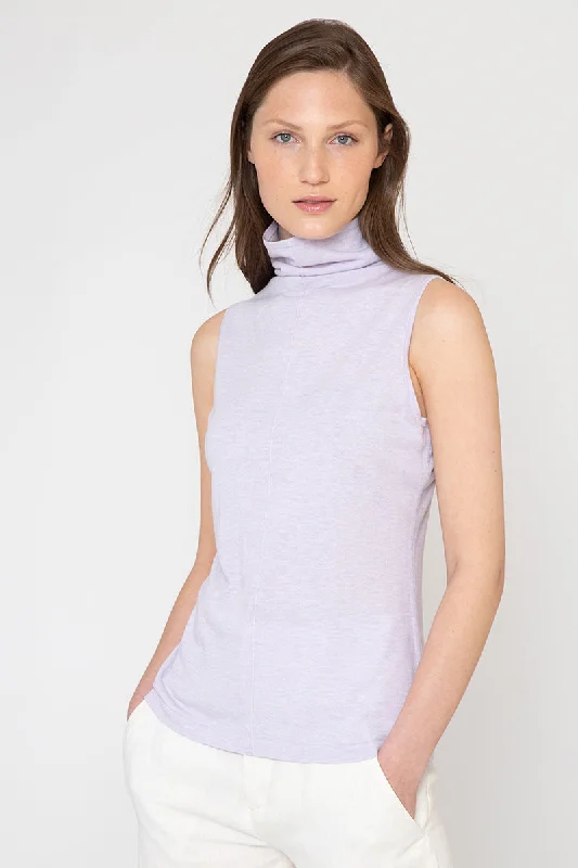 Lavender Sleveless Funnel Neck Sweater Embroidered Appliqued Beaded