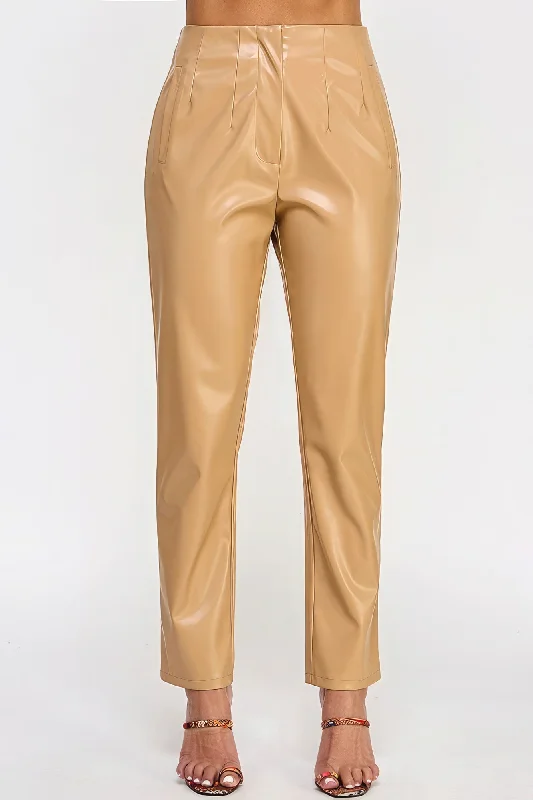 Faux Leather Pants Classic Pleated Pants