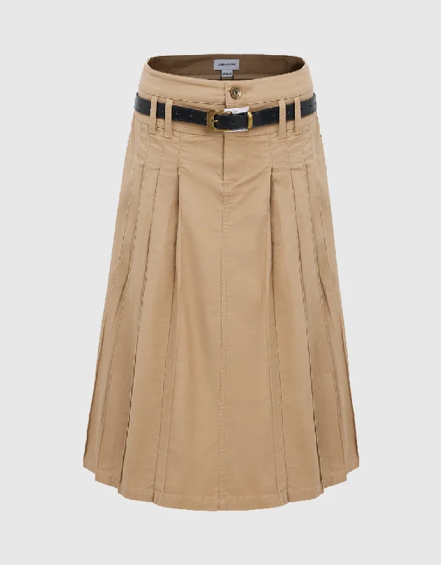 Pleated Midi A-Line Skirt linen skirt breathable