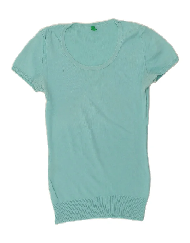 BENETTON Womens Short Sleeve Boat Neck Jumper Sweater UK 2 2XS Turquoise Elegant Classic Vintage BENETTON Womens Short Sleeve Boat Neck Jumper Sweater UK 2 2XS Turquoise Elegant Classic Vintage