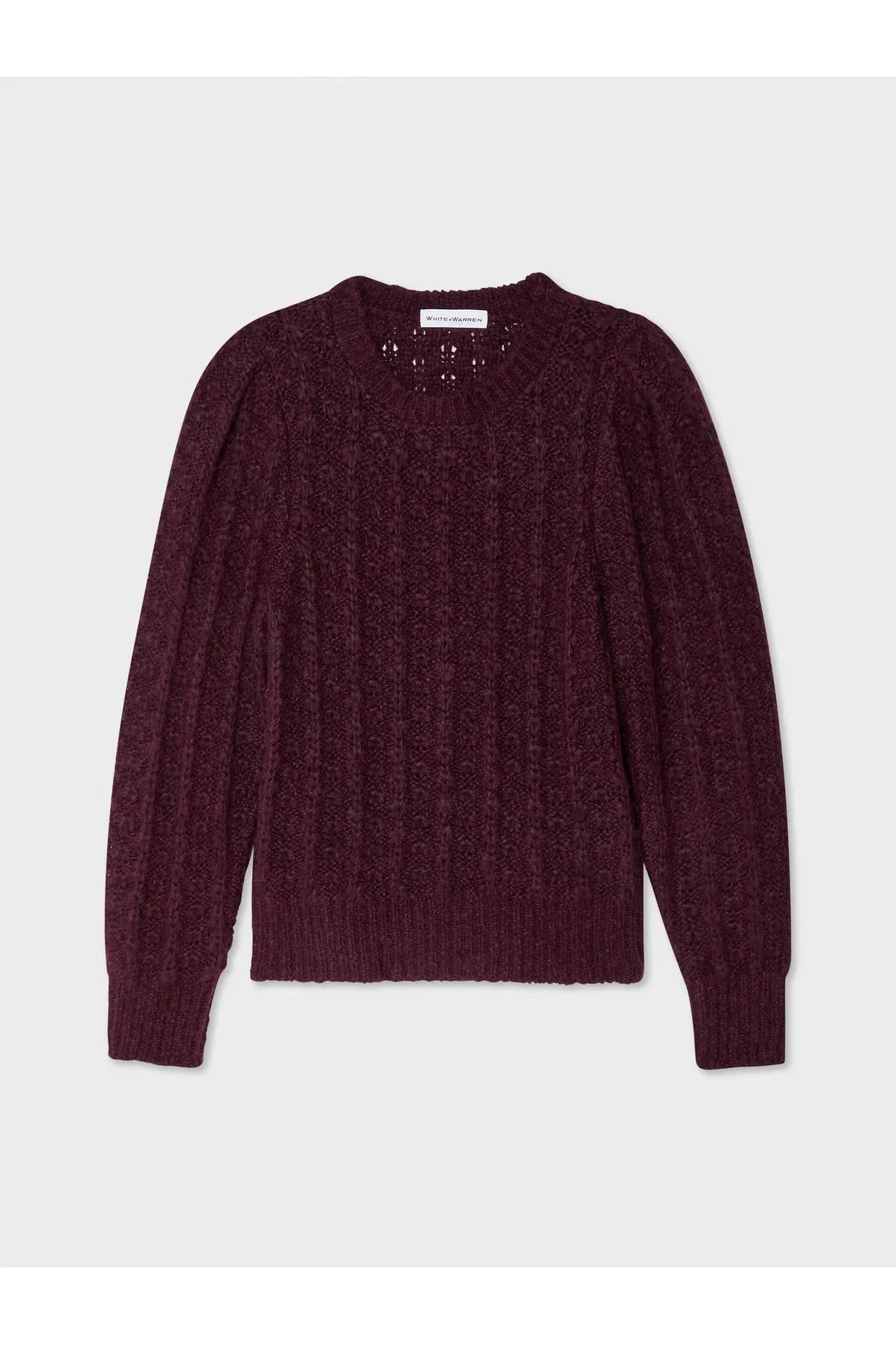 Dark Cherry Alpaca Pointelle Puff Sleeve Sweater Anti-Pilling Anti-Shrink Durable