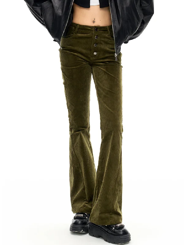 High-Waist Slim Fit Corduroy Pants Formal Stretch Pants