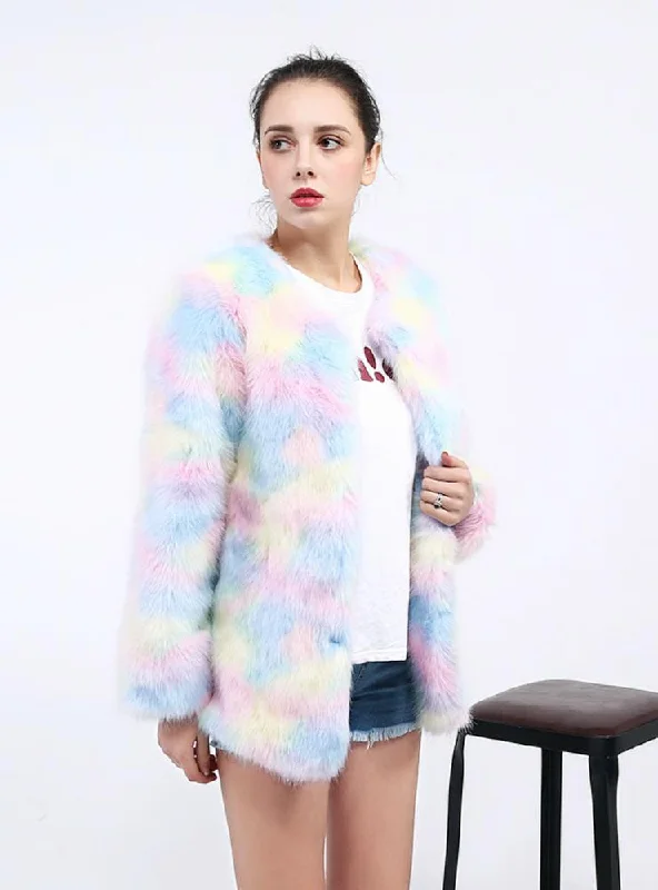 Women Female Fox Fur Coat Mink Color Jacket Zip Front Button Front Snap Front