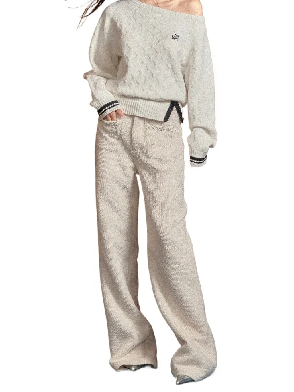 Tweed High-Waist Casual Pants Classic Chino Pants