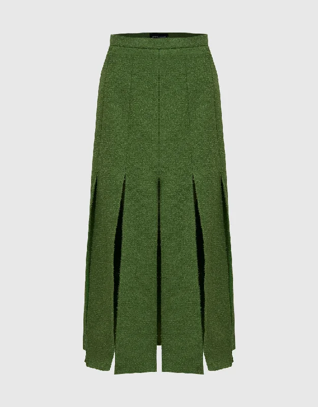 Pleated Midi A-Line Skirt wool skirt warm