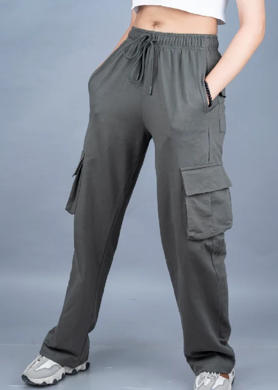 Women Premium Terry Cargo Pants - Olive Green Comfortable Cargo Pants