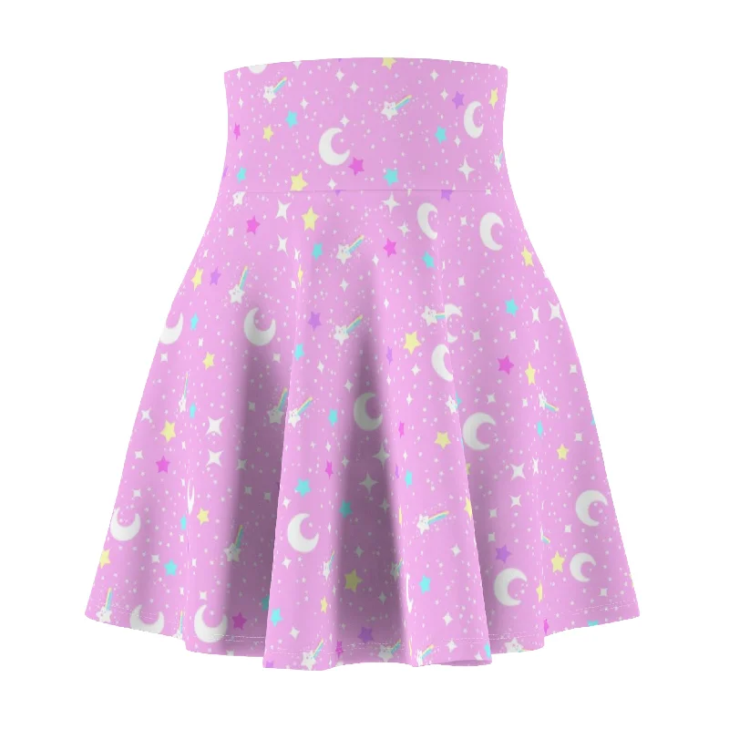 Starry Glitter Pink High Waist Skater Skirt casual skirt length