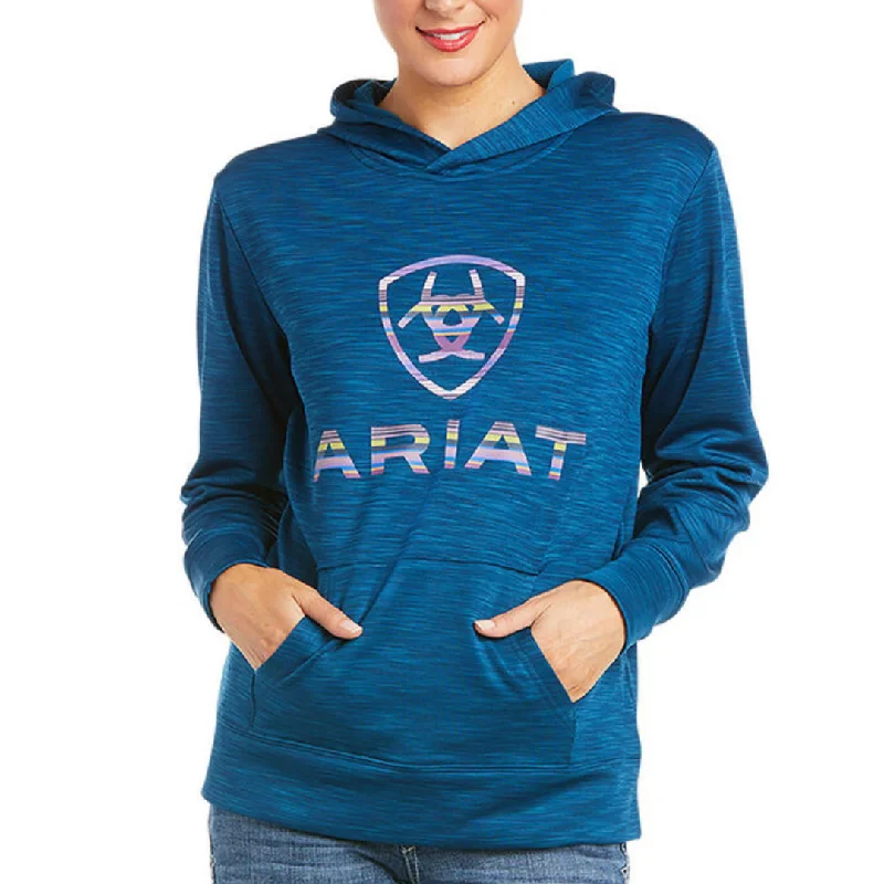 Ariat Womens TEK Hoodie-BLUE OPAL Hoodie with Hidden Zipper Minimalist Clean