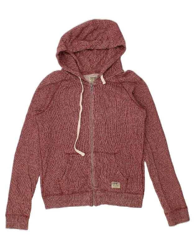 JACK WILLS Womens Zip Hoodie Sweater UK 10 Small Burgundy Flecked Tailored Straight A-Line