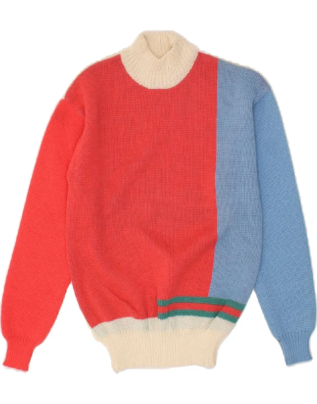 VINTAGE Womens Turtle Neck Jumper Sweater UK 6 XS Multicoloured Handmade Hand-knitted Hand-woven