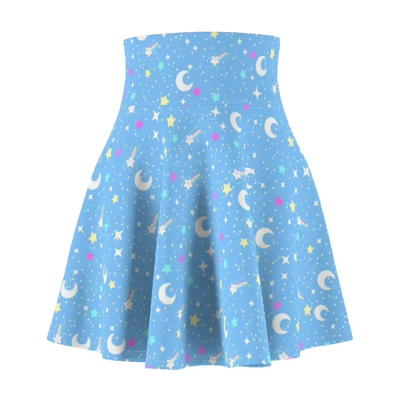 Starry Glitter Blue High Waist Skater Skirt breathable skirt fabric