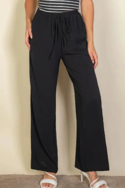Drawstring Waist Wide Leg Minimalist Pants Casual Plaid Pants
