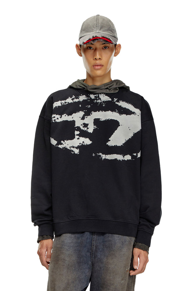 Sweatshirt with distressed flocked logo Hoodie with High Neck Warm Protective