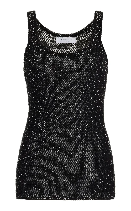 Sanne Knit Tank Top in Black Beaded Silk fitted tank top