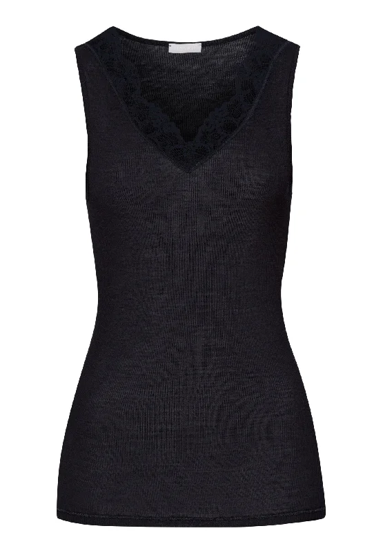 Woolen Lace Fine Ribbed Wool And Silk Tank Top | Black 70912-019 cold shoulder tank