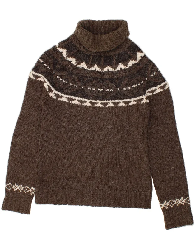 ORSAY Womens Roll Neck Jumper Sweater UK 14 Large Brown Fair Isle Collared Crew Neck Turtle Neck