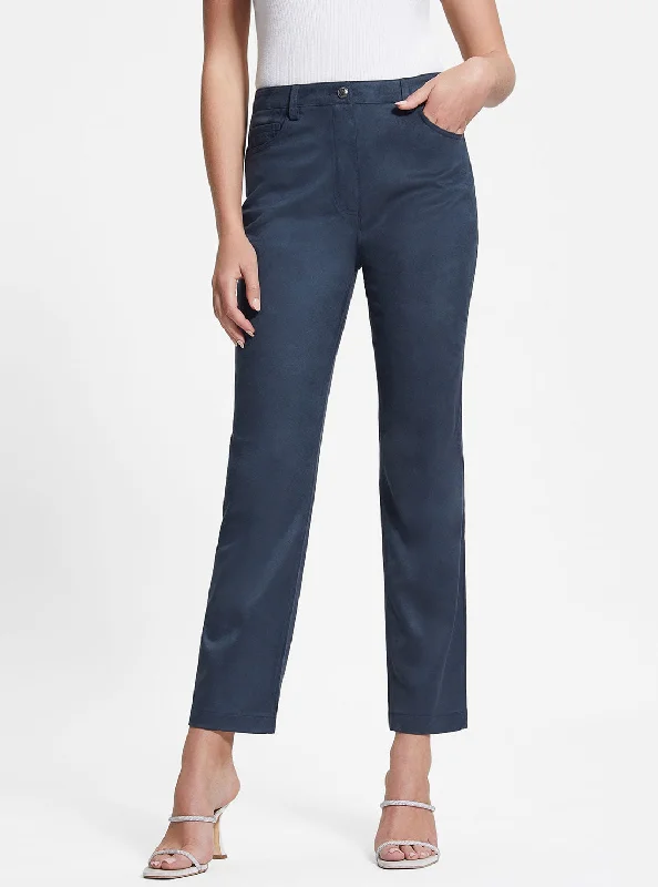Eco Blackened Blue Kelly Straight Pants Elegant Silk Pants