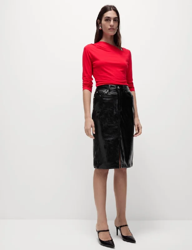 Vinyl Knee Length A-Line Skirt tiered skirt playful