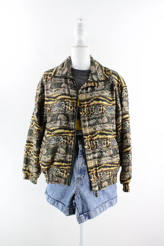 Vintage Gold Silk Jacket (M) Zippered Jacket Buttoned Jacket Snapped Jacket