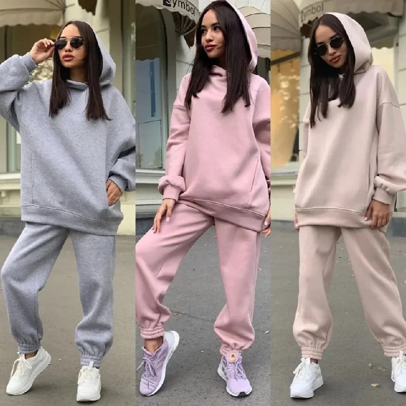 Women's Winter Tracksuit Long Sleeve Hoodie Fashion Outfit 2 Pcs Set - SU924 Hoodie Dress Longline Feminine