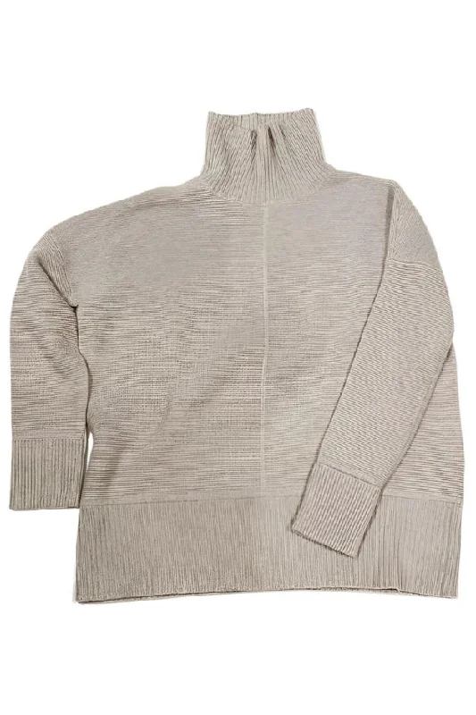 Oatmeal Ribbed Neck Cashmere Sweater Print Jacquard Patchwork