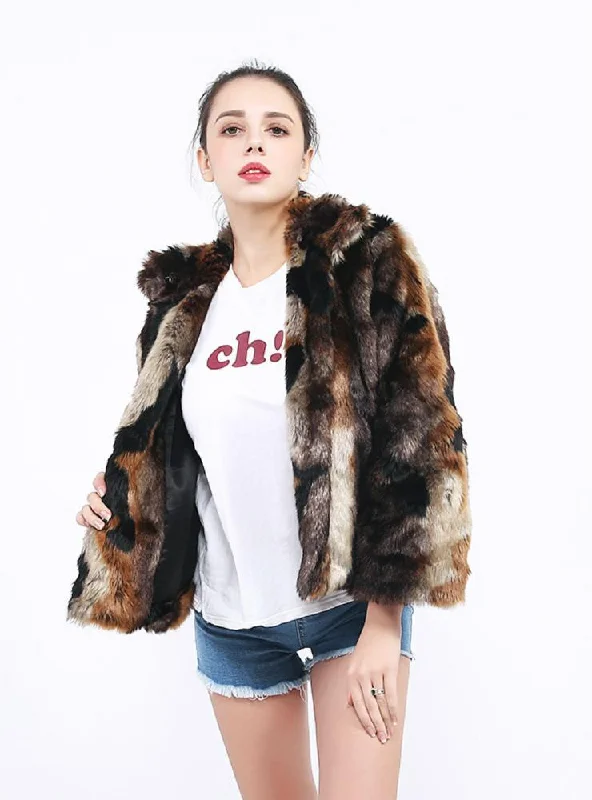 Faux Fur Coat Fur Coat Rabbit Fur Jacket Front Pockets Side Pockets Patch Pockets