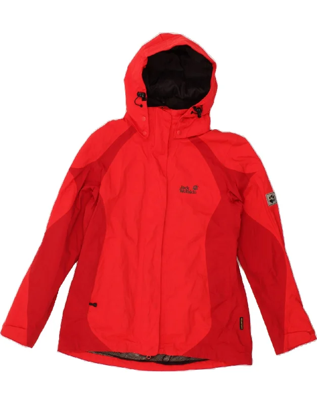 JACK WOLFSKIN Womens Hooded Rain Jacket UK 18/20 XL Red Colourblock Knit Jacket Woven Jacket Fleece Jacket JACK WOLFSKIN Womens Hooded Rain Jacket UK 18/20 XL Red Colourblock Knit Jacket Woven Jacket Fleece Jacket