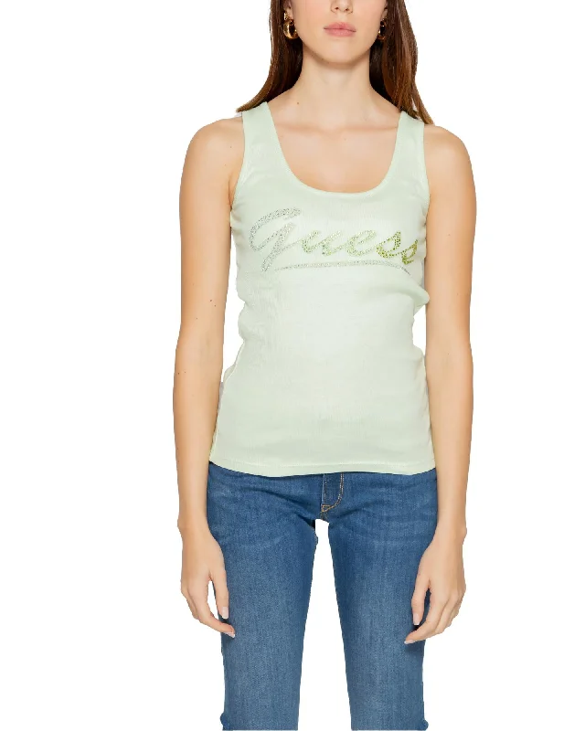 Guess  Womens Ribbed Tank Top with Rhinestone Logo Light Green mint tank top