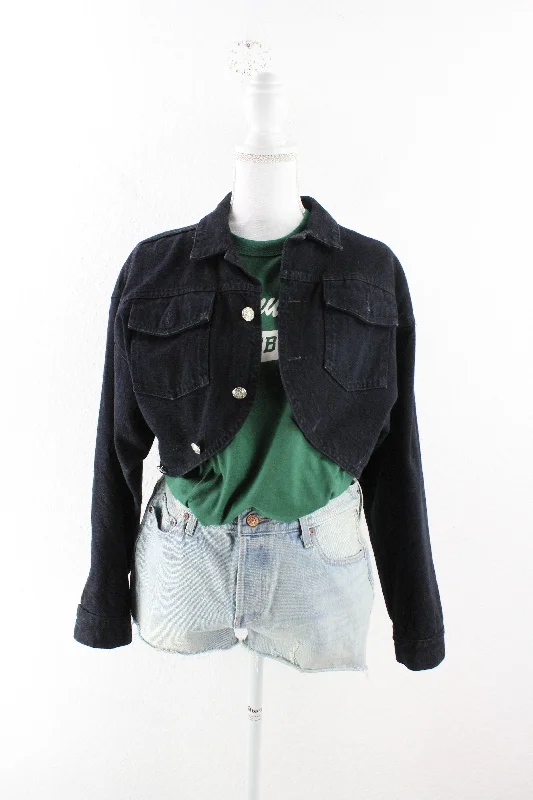 Vintage Black Bongo Denim Jeans Jacket (M) Bomber Jacket Anorak Windbreaker