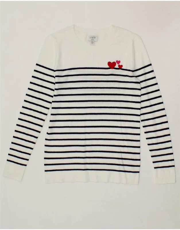 J. CREW Womens Crew Neck Jumper Sweater UK 2 2XS White Striped Heart Mesh Fabric Canvas Fabric Denim Fabric