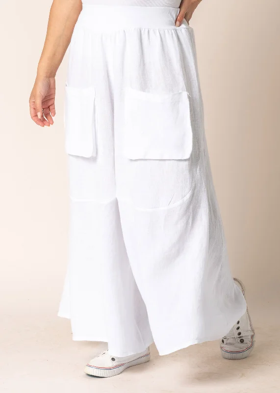 Byrony Linen Pants in White Relaxed Fit Trousers