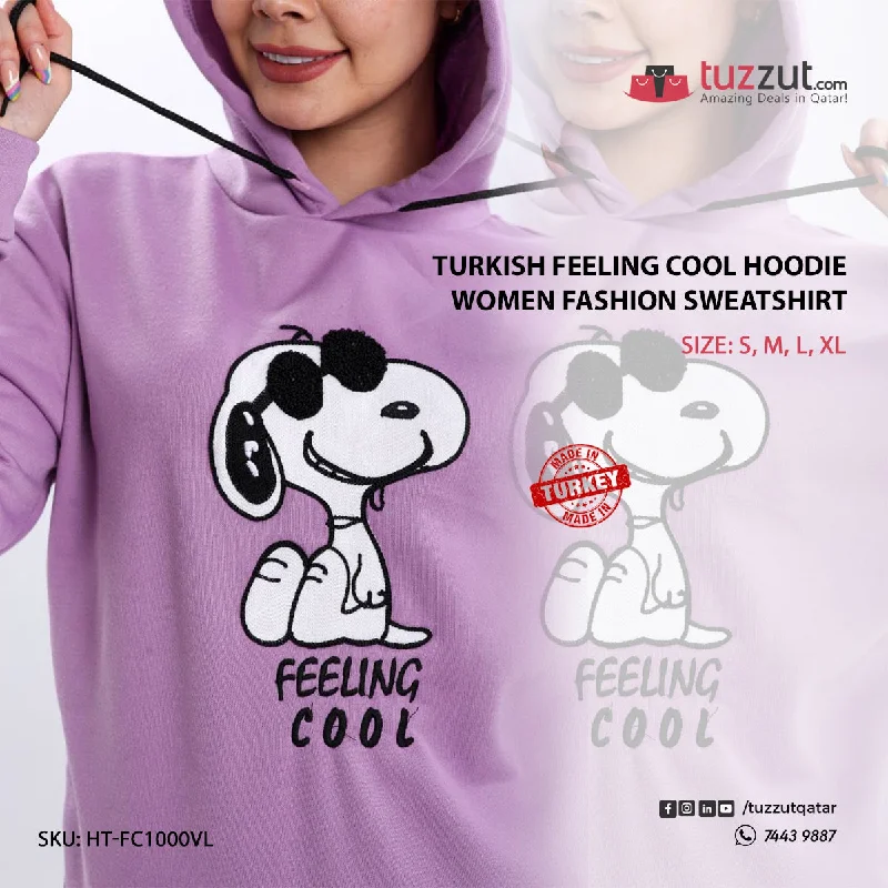 Turkish Feeling Cool Hoodie Women Fashion Sweatshirt-Violet Hoodie with Hem Drawcord Adjustable Customizable