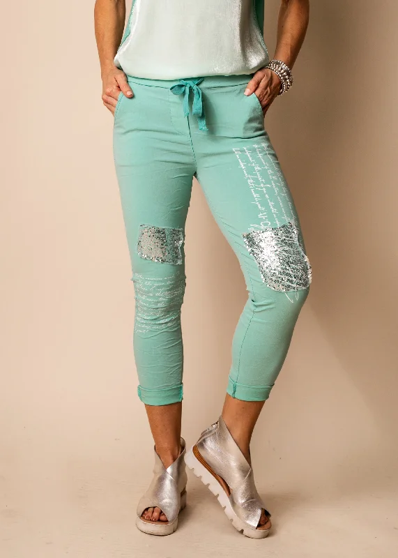 Avery Cotton Blend Pants in Sea Green Fashionable Track Pants