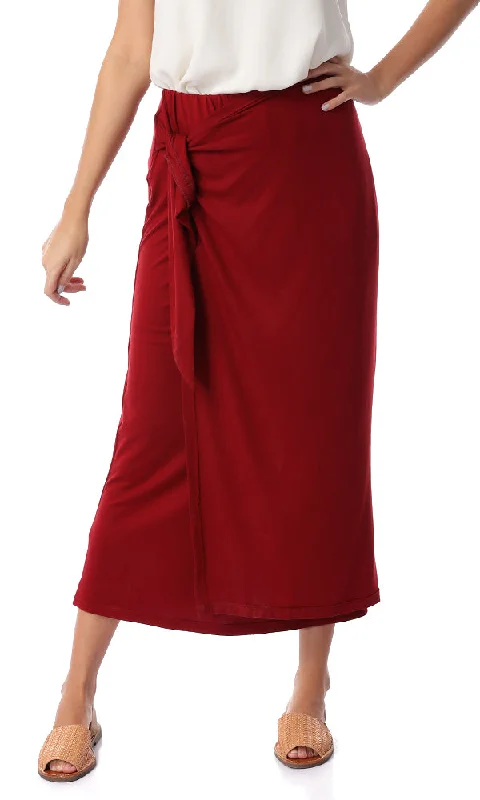 54217 Front Wrap Solid Burgundy Skirt modal blend skirt